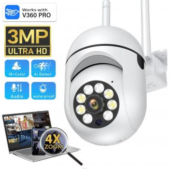 Cámara IP Wi-Fi EU 3MP con Zoom Digital 4X, Vigilancia Exterior, Audio, Visión Nocturna y Monitoreo Inteligente