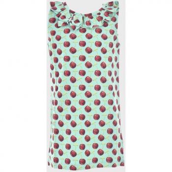 Vestido sin mangas con estampado de cerezas y lazo en la cintura