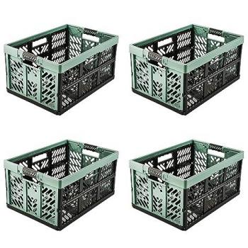 Set de 4 Cajas Plegables Resistentes Keeeper Ben, 45 L, con Asas Suaves, Color Verde Nórdico