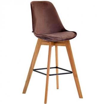 Taburete Alto Scandinavo Metz en Terciopelo Marrón con Respaldo y Apoyapiés H76CM