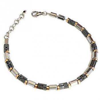 Pulsera Comet Hombre de Acero UBR 969 con Cordón Multicolor y Cuentas de Hematita, Acabado PVD Rosé