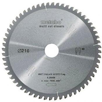 Metabo Disco sierra circular HW/CT 216 x 30 x 2,4/1,8, Número de dientes 60, dientes planos trapezoidales, Ángulo de inclinación 5° neg