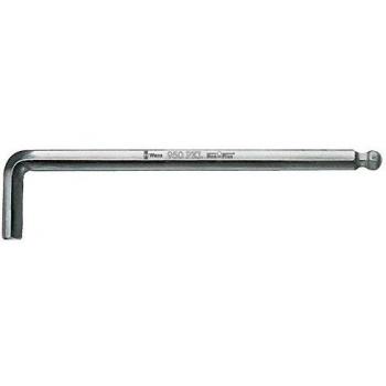 Llave Allen acodada métrica Wera 950 PKL, cromado mate, 6 mm x 180 mm con bola