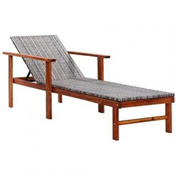 vidaXL Sun Lounger Poly Rattan and Solid Acacia Wood Grey