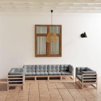 8-Piece Solid Pine Wood Garden Lounge Set with Cushions