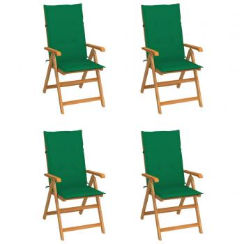 Solid Teak Garden Chairs Set of 4 with Green Cushions