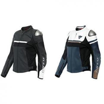 Chaqueta de moto de mujer Dainese Rapida Leather - Negro Blanco, talla 44, cuero, diseño ergonómico, protección CE en hombros y codos, ventilación optimizada