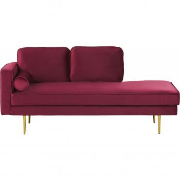 Chaise longue tapizado en terciopelo rojo oscuro izquierdo con patas de metal diseño moderno Miramas