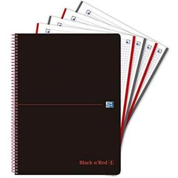 Oxford Black n'Red - Pack de 5 cuaderns en espiral, tapa plástico