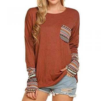 SHOBDW Separación Mujer Camiseta Manga Larga Labor de Retazos Blusa Tops otoño Invierno Ropa