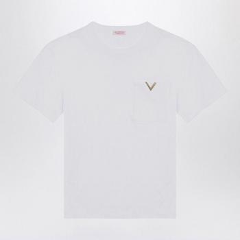 Valentino Men's T-Shirt With Metallic V in White | Size Large | 5V3MG13AA8C