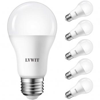 LVWIT Bombillas LED A60, Casquillo E27, Equivalente a 100W, 6500K Luz Blanca Fría,1521 lm, Bajo Consumo, El Ángulo del Haz 150°. No regulable - Pack de 6 Unidades.