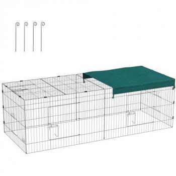 Jaula para Animales Pequeños PawHut, Jaula para Roedores de Acero con Puertas y Tela Superior, Ideal para Conejos, Chinchillas y Gallinas, Dimensiones 220x85x70 cm, Color