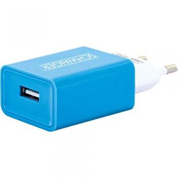 Cargador USB 230V Schwaiger LAD300B 10.5W para Auriculares, Smartphone y Tableta - Azul y Blanco