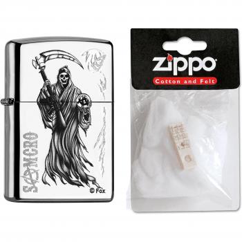 Zippo 15482 Mechero de Sons of Anarchy Plus de Repuesto de la, de algodón, de la colección 2016, Número de Artículo, 60.000.883.2, de Cromo Pulido de Alta