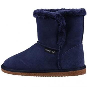 Hush Puppies Ashleigh Women's Suede Faux Fur Memory Foam Slipper Boot - Navy - Size UK 5