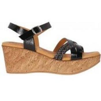 Chika10 Monaco 02 Sandalias de Cuña de Piel para Mujer Color Negro con Cierre de Hebilla