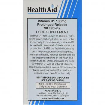 HealthAid Vitamin B1 (Thiamin) 100mg - Prolong Release - 90 Tablets