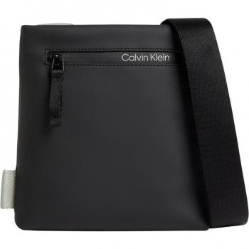 Calvin Klein Sleek Contrast Detail Shoulder Bag, Messenger Bags, male, Black, Size: ONE SIZE, Black Shoulder Bag with Zip Closure