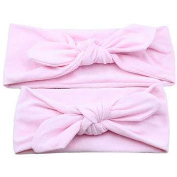Leisial 2pcs Diademas para Bebé y Madre Banda para el Cabello Bowknot Turbante de Cabeza Pelo Elástica Orejas de Conejo Accesorios para el Cabello Ajustable Rosa