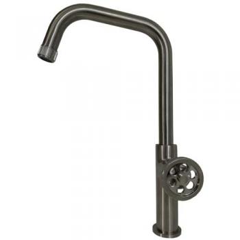 Grifo de cocina monomando alto Indus en gris metal pivotante y resistente al calcareo