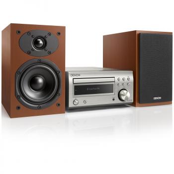 Denon DM-41 DAB Silver/Cherry Microcadena Hi-Fi con Reproductor de CD, Bluetooth y Sintonizador FM/DAB