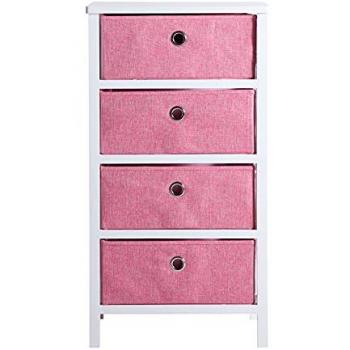 Sinfonier de Madera DM en color Rosa con dimensiones 41x32x77cm, estilo nórdico, plegable para almacenaje, con 4 cajones de lino color rosa