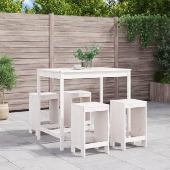 Set de mesa y taburetes altos jardín 5 piezas madera pino blanca