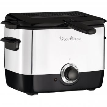 Freidora Moulinex AF220010 Minifrito, Capacidad de 1L, Potencia 1000W, Acero Inoxidable y Plástico Negro, con Termostato Ajustable y Filtro Metálico