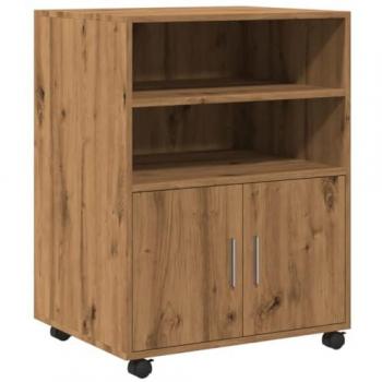 Armario con ruedas de madera de ingeniería en color roble artisian, dimensiones 60x48x81 cm, diseño rodante, ideal como archivador para casa