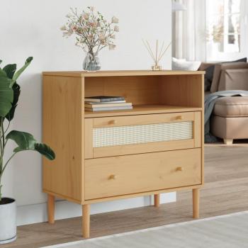 Aparador SENJA de madera maciza de pino con aspecto de ratán, dimensiones 80x40x80 cm, mueble de almacenaje para salón, buffet, armario auxiliar y armario de almacenamiento en color marrón
