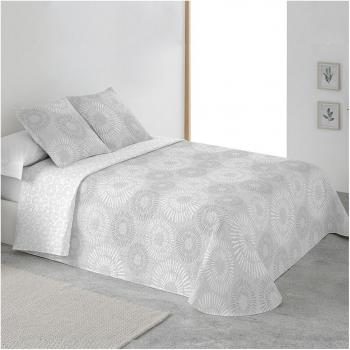 Colcha Boheme Martina Gris Reversible con Estampado Floral