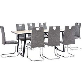 vidaXL Juego de Comedor 9 Piezas de Cuero Sintético Mobiliario Decoración Interior Casa Hogar Robusto Duradero Resistente Funcional Práctico Útil Gris