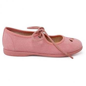 Merceditas de Niña con Lazo Fino y Picado en Color Rosa Talla 31