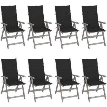 8-Piece Grey Acacia Wood Garden Reclining Chairs with Cushions
