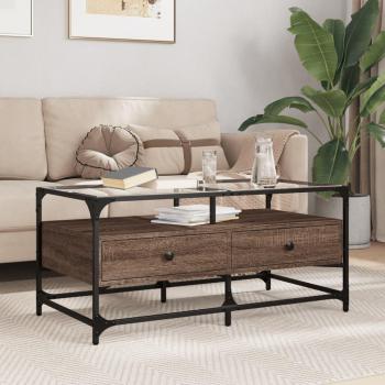 Mesa de centro con puertas de vidrio 68,5x50x50 cm Negro, Roble Sonoma y Roble ahumado - VidaXL