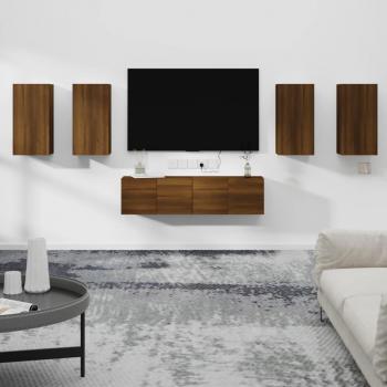 Set de Muebles para TV 6 Piezas en Madera Contrachapada Color Roble Marrón