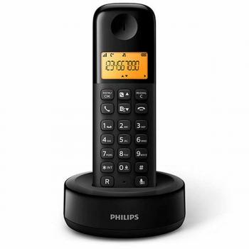 Teléfono Inalámbrico Philips D1601B/34 - Fijo, diseño clásico, pantalla LCD, agenda para 50 contactos, función de manos libres, duración de batería de hasta 12 horas en conversación y 200 horas en