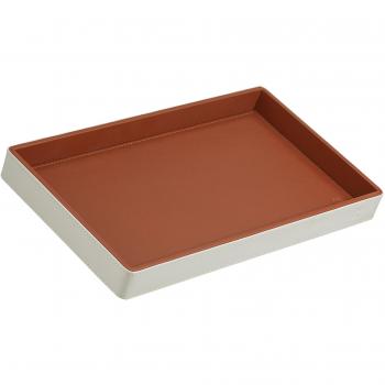 Bandeja de Almacenamiento Rectangular Multicolor de Piel y Madera, 27x15 cm, Accesorio Decorativo para el Hogar