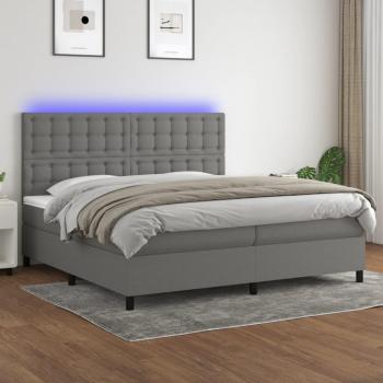 Cama box spring adulto colchón y luces LED tela gris claro 200x200 cm