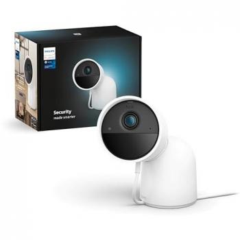Cámara de Seguridad Philips Hue Secure con Soporte de Escritorio, Conexión por Cable, Full HD 1080P, Blanca