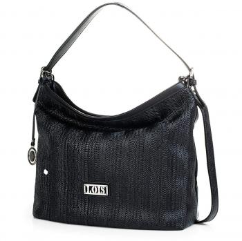 Lois - Bolso de Mujer Bandolera Tipo Hobo Ajustable. Cierre con Cremallera. Bolsillo detrás Cremallera. Forro Estampado. Piel sintética Polipiel 95970, Color Negro