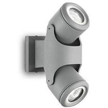 Aplique de pared exterior Xeno gris claro IP44 con 2 bombillas GU10 y luces orientables de aluminio