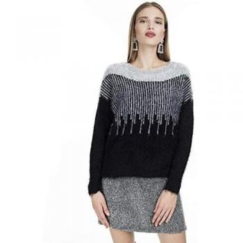 Only Maglia Chastine Donna Nero Girocollo Corta a pipistrello in ciniglia con Lurex 15183910 L