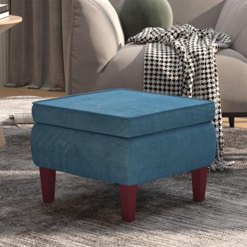 Taburete de terciopelo azul con patas de madera
