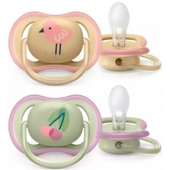 Philips Avent Ultra Air Chupetes para Niña, 0-6 Meses, Silicona Simétrica, Pack de 2 Unidades, Colores Rosa y Amarillo/Verde