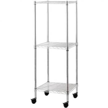 Estantería Kit 3 Estantes de Acero Cromado con Ruedas Giratorias - 35x35xH90 cm