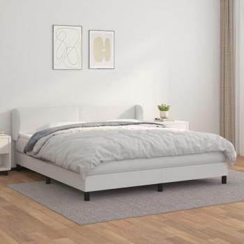 Cama Box Spring con Colchón de Cuero Sintético Blanco 160x200 cm