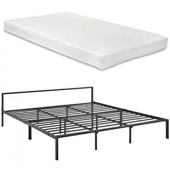 Cama Doble Imatra de Metal Minimalista con Somier y Colchón de Espuma Fría 180 x 200 cm Negro Mate