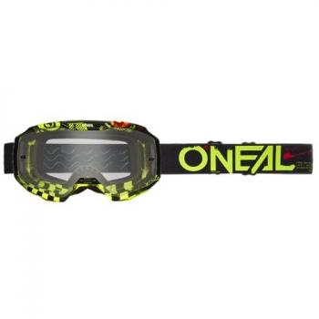 O'Neal Gafas de Cross B-10 Attack Negro-Amarillo Neón-Transparente, gafas de motocross unisex, lente resistente a los arañazos con revestimiento antivaho, 100% protección UV